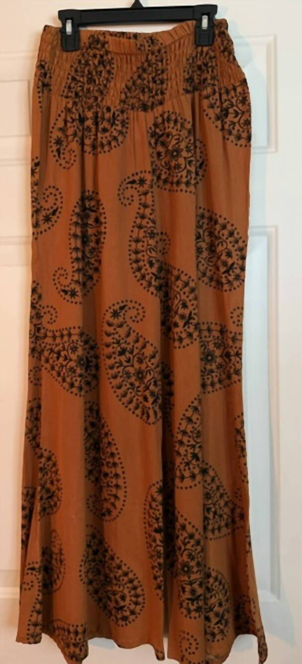 NEW I LOVE LINEN women's lightweight pattern pants in brown